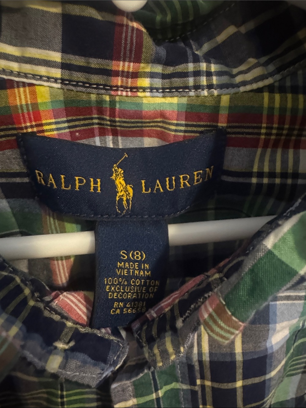 Polo by Ralph Lauren Green Blue Plaid Button-Down Shirt boys 8 - Picture 2 of 6